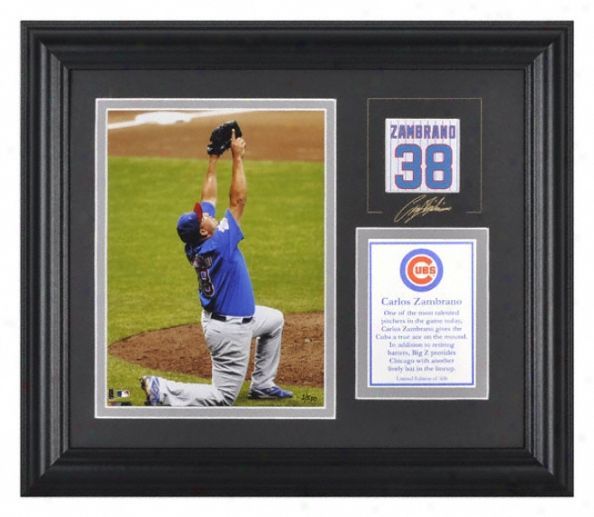 Carlos Zambrano Chicago Cubs Framed 6x8 Photograph With Facsimile Stamp And Plate