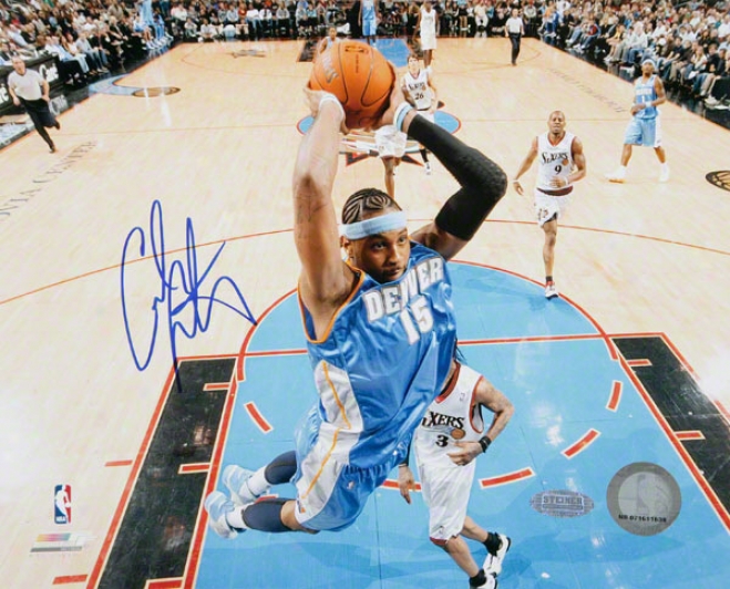 Carmelo Anthony Denvet Nuggets - Dunk Vs. Sixers - Autographed 8x10 Photoraph