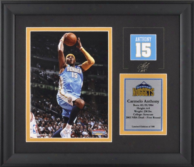 Carmelo Antbony Denver Nuggets Framed 6x8 Photograph With Facsimil eSignature And Plate - Limited Edition Of 500