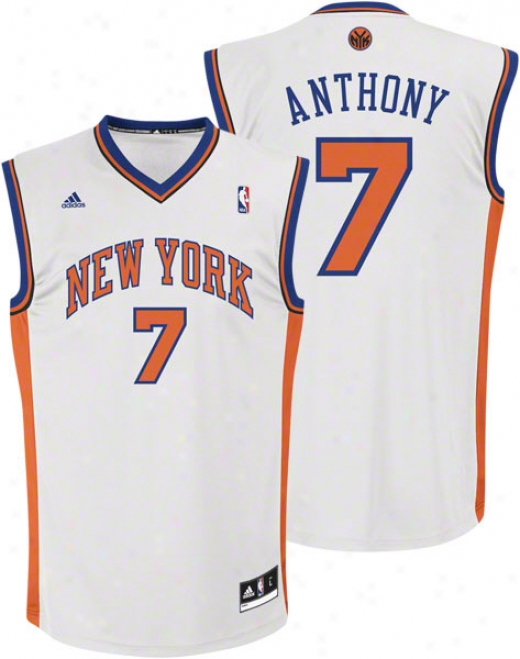 Carmelo Anthony Jersey: Adidas White Replica #7 Starting a~ York Knicks Jersey