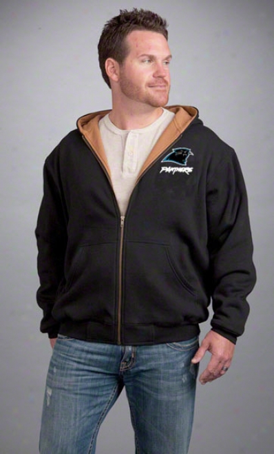 Carolina Panthers Jacket: Black Rrebok Hooded Craftsman Jacket