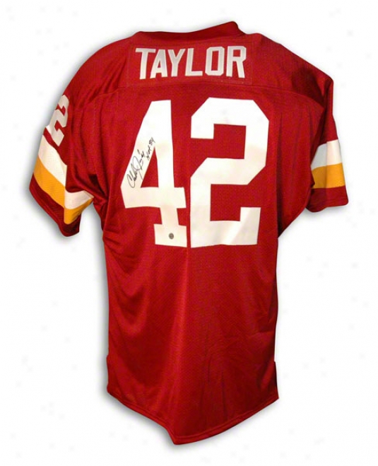 Charley Taylor Autographed Washington Redskins Red Throwback Jersey Inscribed &quothof 84&quot