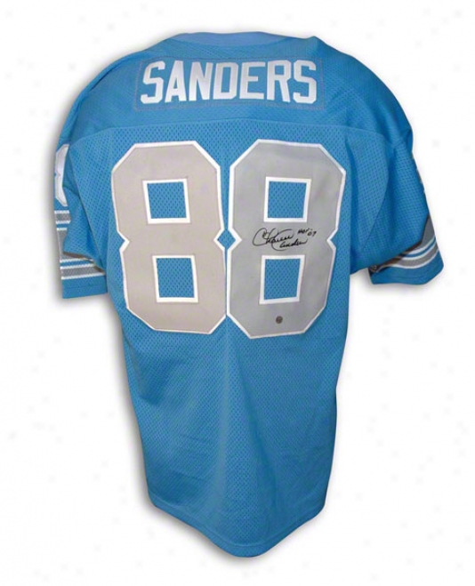 Charlie Sanders Autographed Detroit Lions Blue Throwback Jersey Inscribed &quothof 07&quot