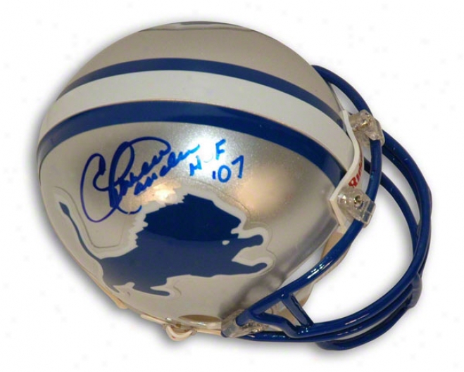 Charlie Sanders Atuographed Detroit Lions Mini Helmet Inscribed &quothof 07&quot