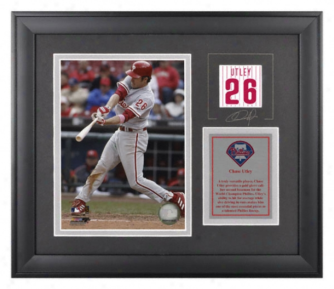 Chase Utley Framed 6x8 Photograph  Details: Philadelphia Phillies, With Facsimile Signature