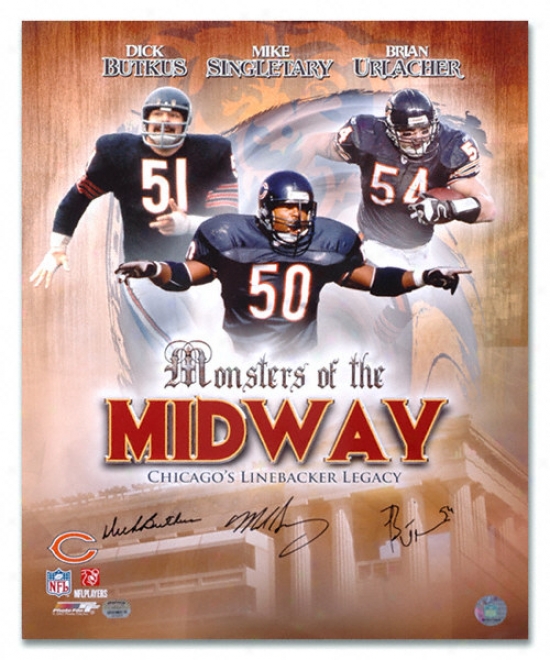 Chicago Bears Monsters Of The Midway Autographed 16x20 Signed In the name of Dick Butkus, Mike Singlletary And Brian Urlacher