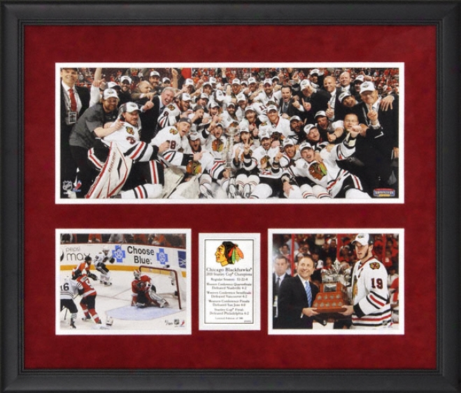 Chicago Blackhawks 2010 Stanley Cup Champions Framed Mini Panoramic With 2 6x8 Photographs - Limited Edition Of 500