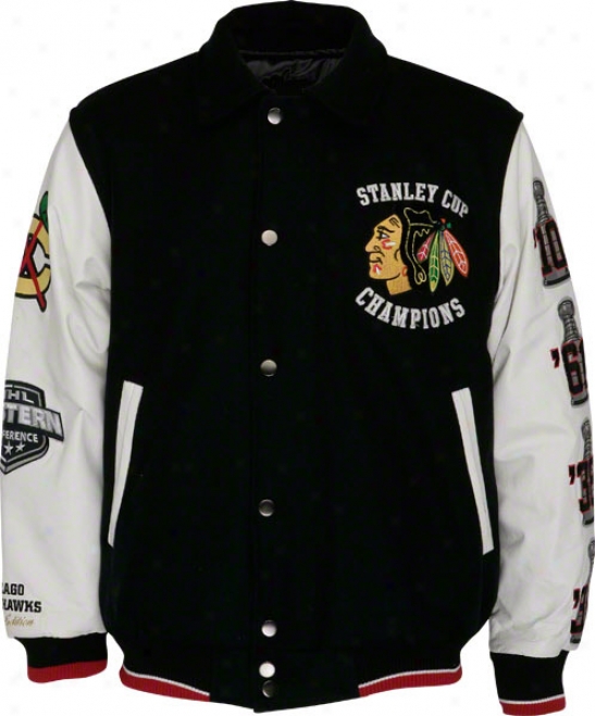 Chicago Blackhawks 4-time Stanley Cup Champions Commemorative Wool Varsity Jacket