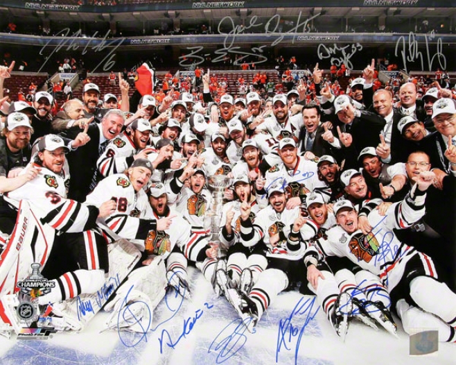 Chifago Blackhawks Team Autographed Photograph  Details: 2010 Staanley Cup Celebration, 16x20, 13 Signatures