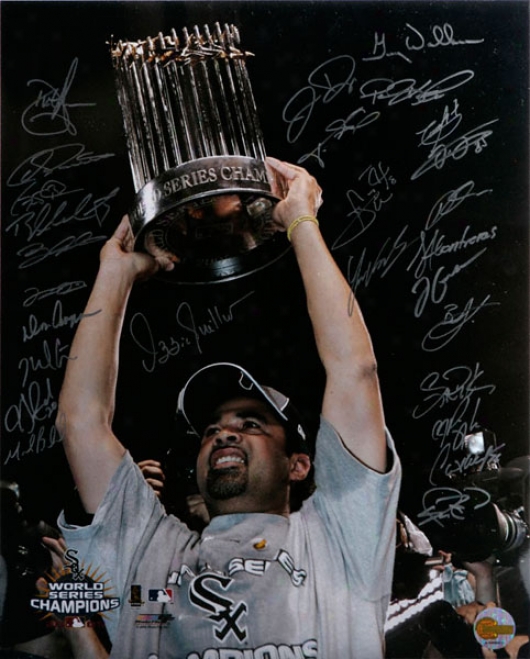 Chicago White Sox - 2005 World Champions - Ozzie With Trophy - Team Signed 16x20 Photograph With 27 Signatures