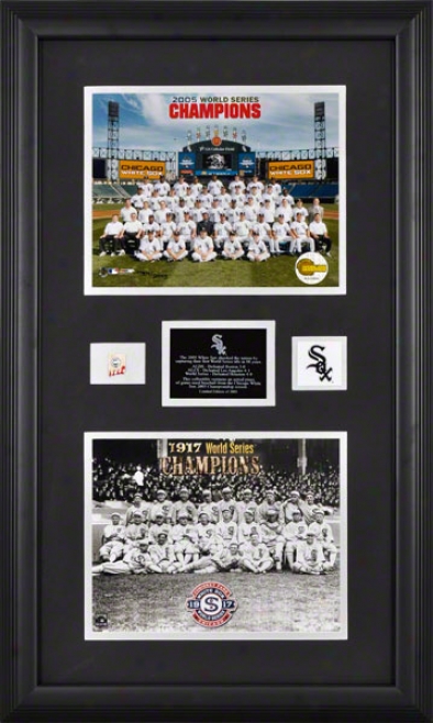 Chicago White Sox - 2005 World Succession Champions And 1917 World Series Champoons - Framed 8x10 Photographs With Game Used Baseball Piece Piece And Descriptive Pl