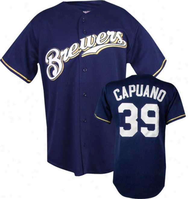 Chris Capuano Majestic Mlb Alternate Navy Replica Milwaukee Brewers Jersey