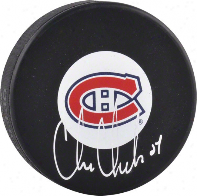 Chris Chelios Autographed Montreal Canadiens Logo Hockey Puck