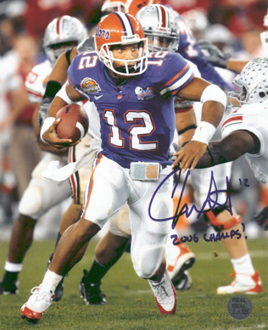 Chrks Leak Autographed Florida Gators National Championship Action 8x19 Photo With &quot2006 Champs!&quot Inscription