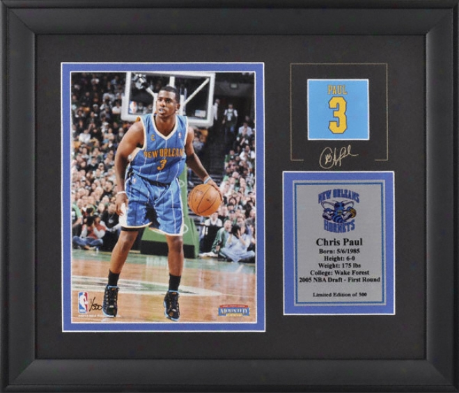 Chris Paul Unaccustomed Orleans Hornets Framed 6x8 Photograph With Facsimile Signature And Plate - Limited Edition Of 500