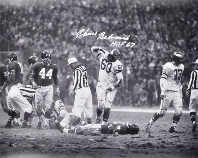 Chuck Bednarik Autographed 16x20 Photograph  Details: Philadelphia Eagles, Horizontal, Silver Ink, With &quothof 67&quot Inscription