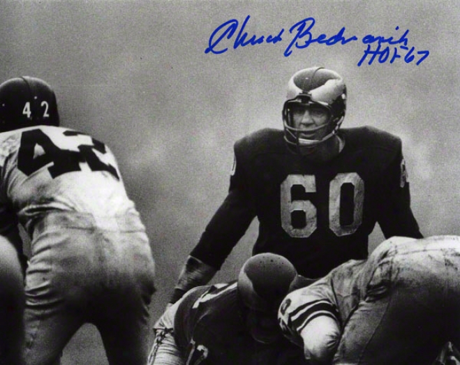 Throw Bednarik Autographed 8x10 Photograph  Details: Phikadelphia Eagles, Proile, Wlth &quothof 67&quot Inscription