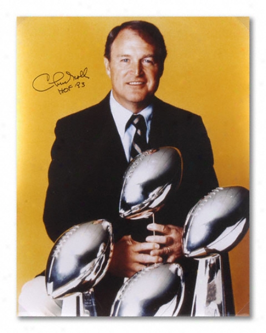 Chuck Noll Autogrqphed Photograph  Detials: Pittsburgh Steelers, 4 Sb Trophies, 16x20, Hof 93 Inscription