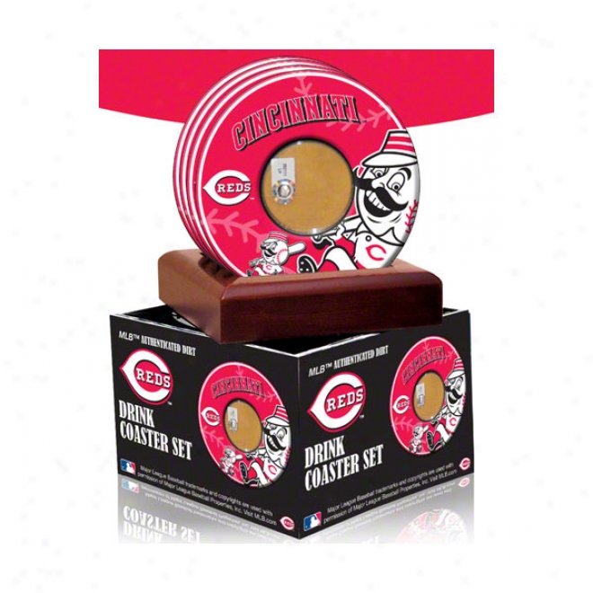 Cijcinnati Reds 4 Pack Coaster Set With Game Used Dirt