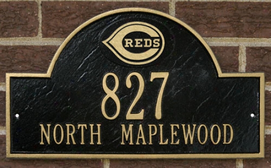 Cincinnatii Reds Black And Gold Personalized Address Wall Plaque