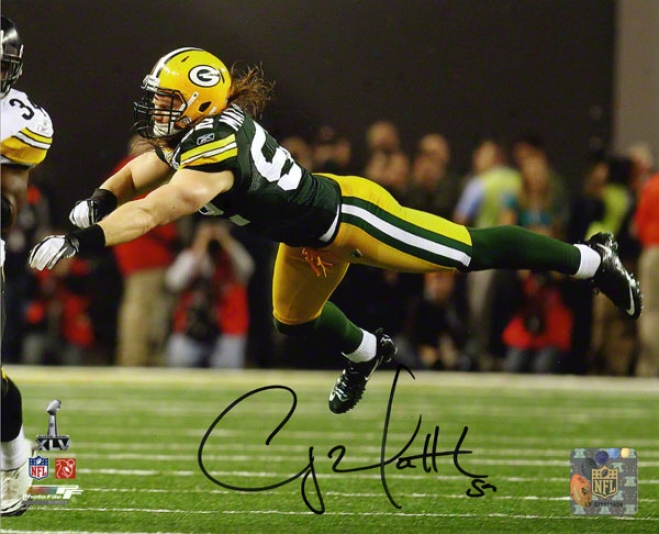 Clay Matthews Autographed Football  Details: Green Bay Packers, 8x10, Sb Xlv Dive