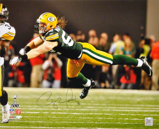 Clay Matthews Autographed Photograph  Details: Green Bay Packesr, Super Bowl Xlv Champions, 16x20