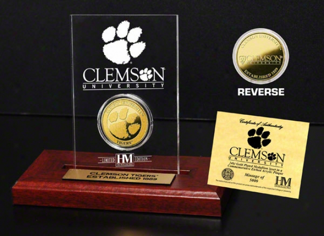 Clemson Tigers 24kt Gold Coin In Etched Acrylic