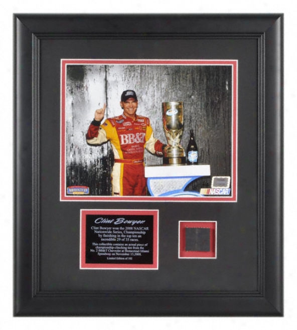 Clint Bowyer - 2008 Nationwide Champ - Framed 8x10 Photograph With Fatigue