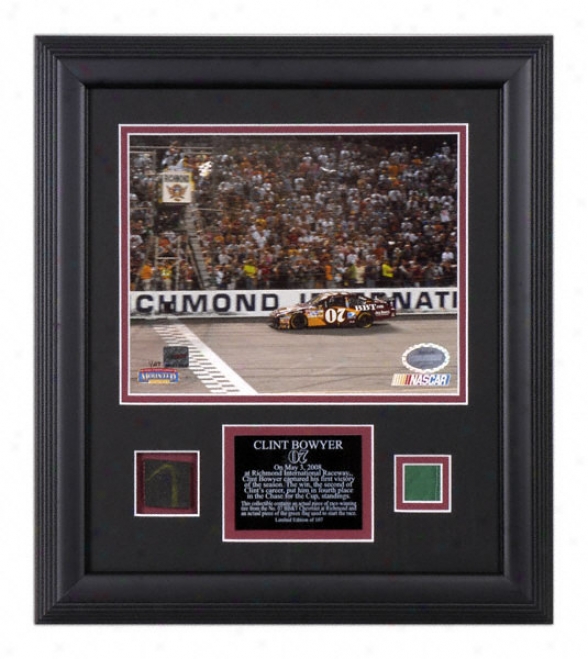 Clint Bowyer - 2008 Richmond - Framed 8x10 Photograph With Race Used Tire And Green Flag Piece