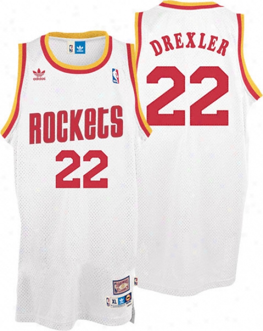 Clyde Drexler Jersey: Adidas White Throwback Swinvman #22 Houston Rockets Jersey
