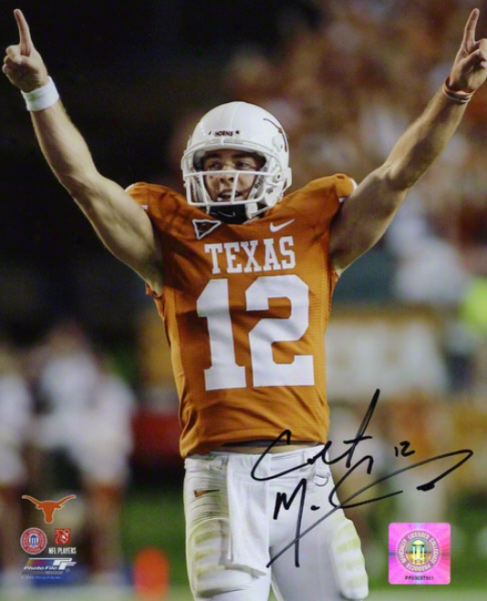 Colt Mccoy Autographed Photograph  Details: Texas Longhorn, Celebration, 8x10