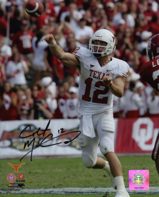 Colt Mccoy Texas Longhorns Autographed 8x10 Releasing Ball Photo