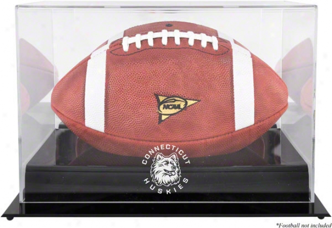 Connecticut Huskies Team Logo Football Display Case  Details: Black Base