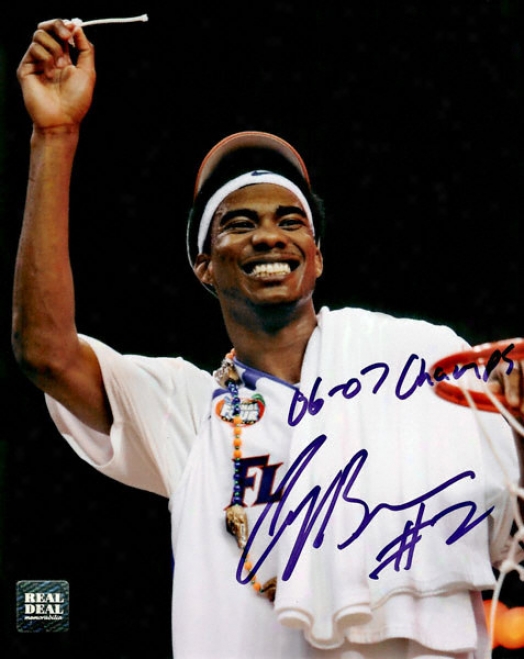 Corey Brewer Florida Gators - Cutting The Nets - Autographed 8x10 Photograph With 06-07 Champs Inscription