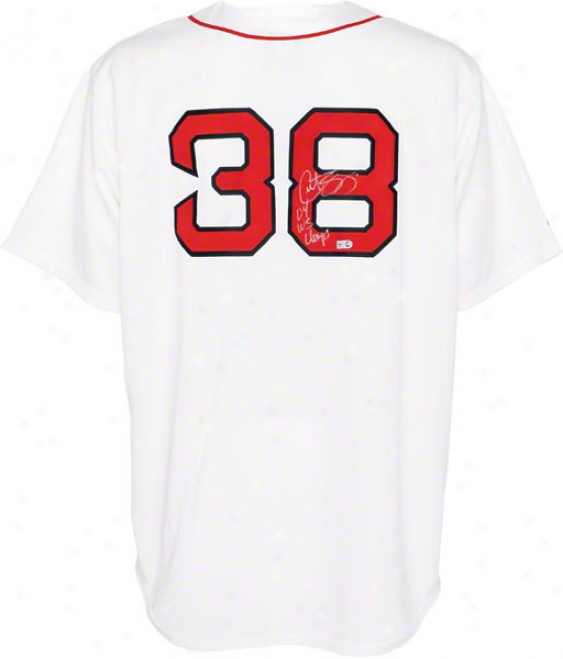 Curt Schilling Autographed Jersey  Details: Boston Red Sox, 04 Ws Champs Inscription