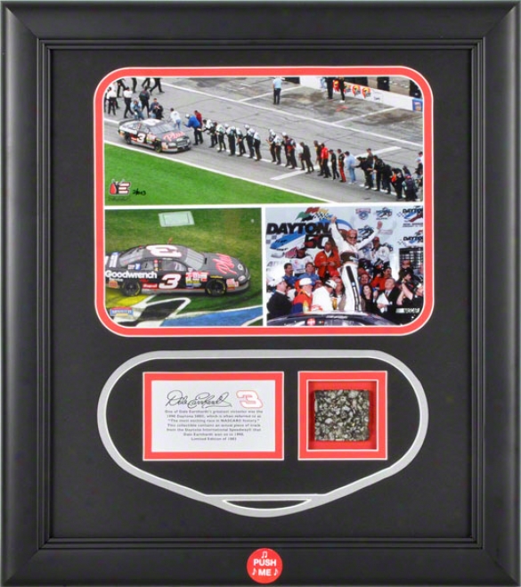 Dale Earnhardt 1998 Daytona 500 Framed 8x10 Photograph With Track Cut Out,T rack And Audio