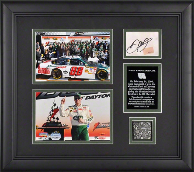 Dale Earnhardt Jr. - 2008 Gatorade Shootout - Framed 5x7 Photographs With Autographed Card And Race Uzed Track Piece