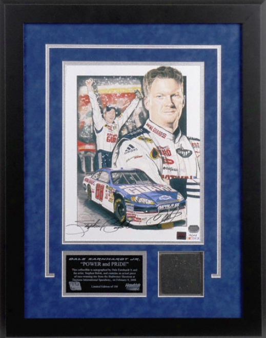 Dale Earnhardt Jr. - Bud Shlotout - Framed Dual Autographed Lithograph With Tire Drama And Artist Signatuure