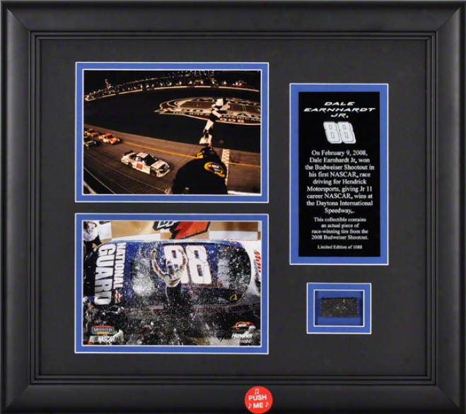Dale Earnhardt Jr. - Bud Shootout - Framed Two 5x7 Photographs With Tire And Audio