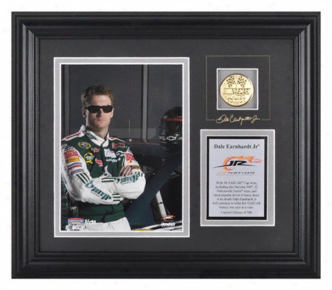 Dale Earnhardt Jr. Framed 6x8 Photograph With Facsimile Signature, Engraved Dish And Gold Coin - Le Of 588