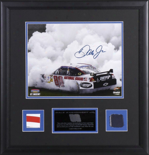 Dale Earnhardt Jr. - Ng - Framed Laserchrome 11x14 Photograph With Sheet Metal And Suit Piece