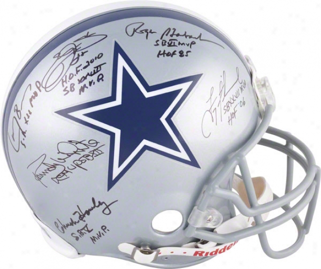 Dallas Cowboys Autographed Pro-line Helmet  Details: 6 Sb Mvp And Hof Signatures, Autyentic Riddell Helmet