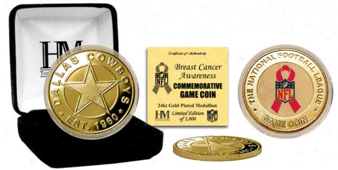 Dallaas Cowboye Breast Cancer Awareness 24kt GoldG ame Coin