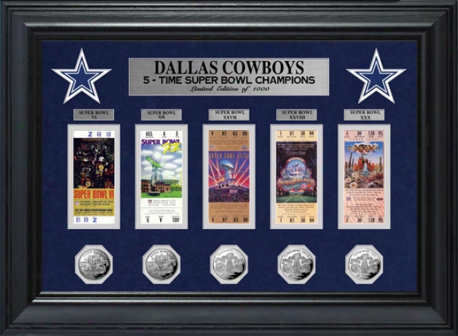 Dallas Cowboys Framed Super Bowl Tickt Anc Game Coin Collection