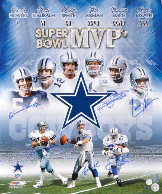 Dallas Cowboys Super Bowl Mvps Autographed Photograph  Details: 20x24, 6 Signa5ures