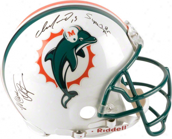 Dan Marino, Mark Duper And Mark Clayton Autographed Pro-line Helmet  Details: Miami Dolphins, Authentic Riddell Helmet
