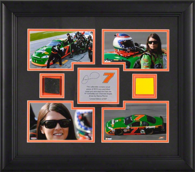 Danica Patrick Framed 4 â€␜ 4x6 Photographs With Race Used Tire And Sheet Metal - Limited Edition Of 507