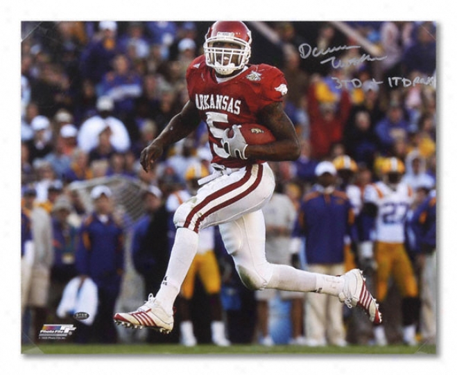 Darren Mcfadden Autographed Photograph  Details: Arkansas Razorbacks , 3td + 1td Pass Inscription, 16x20