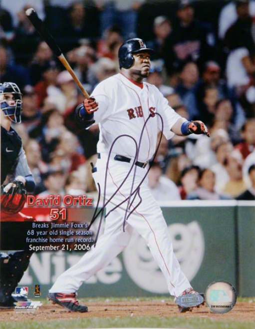 David Ortiz Boston Red Sox - 51st Hr Swing - Autographed 8x10 Photograph