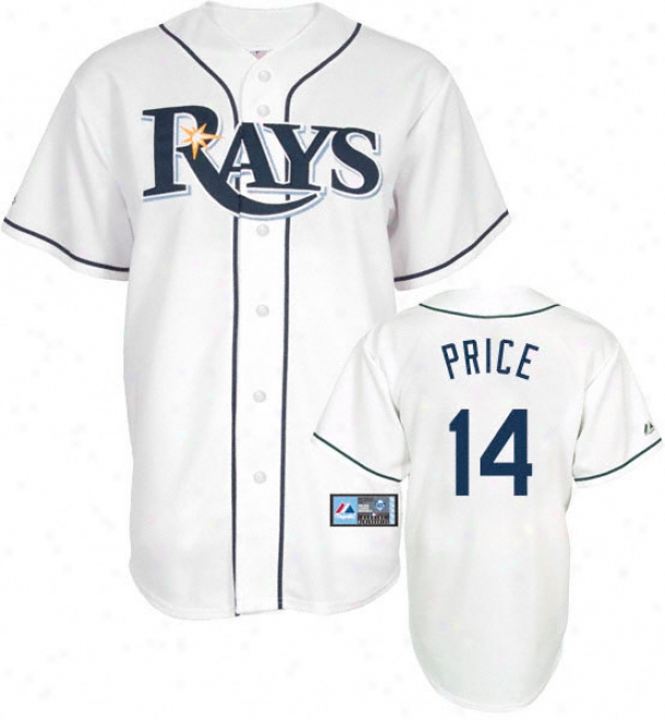 David Price Jersey: Adult Majestic Home White Replica #14 Tampa Bay Rays Jersey